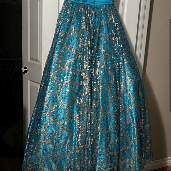 Tony Bowls Turqoise Blue Green Ballgown 16 - Picture 2 of 4